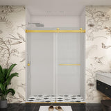 YINVANI 60 in. W x 79 in. H Double Sliding Frameless Bath Shower Door in Brushed Gold with Easy-Clean 3/8 in. Glass and Handle