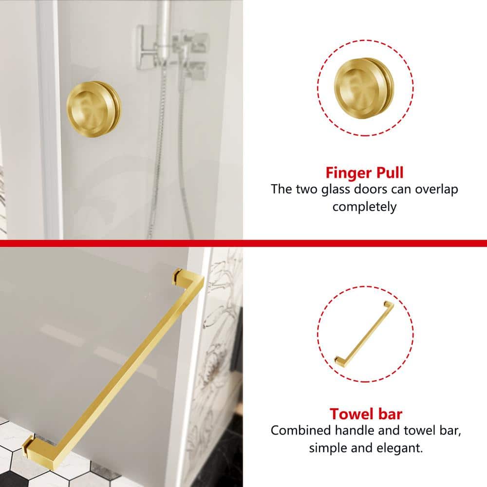 YINVANI 72 in. W x 76 in. H Double Sliding Frameless Bath Shower Door in Brushed Gold with Easy-Clean 3/8 in. Glass and Handle