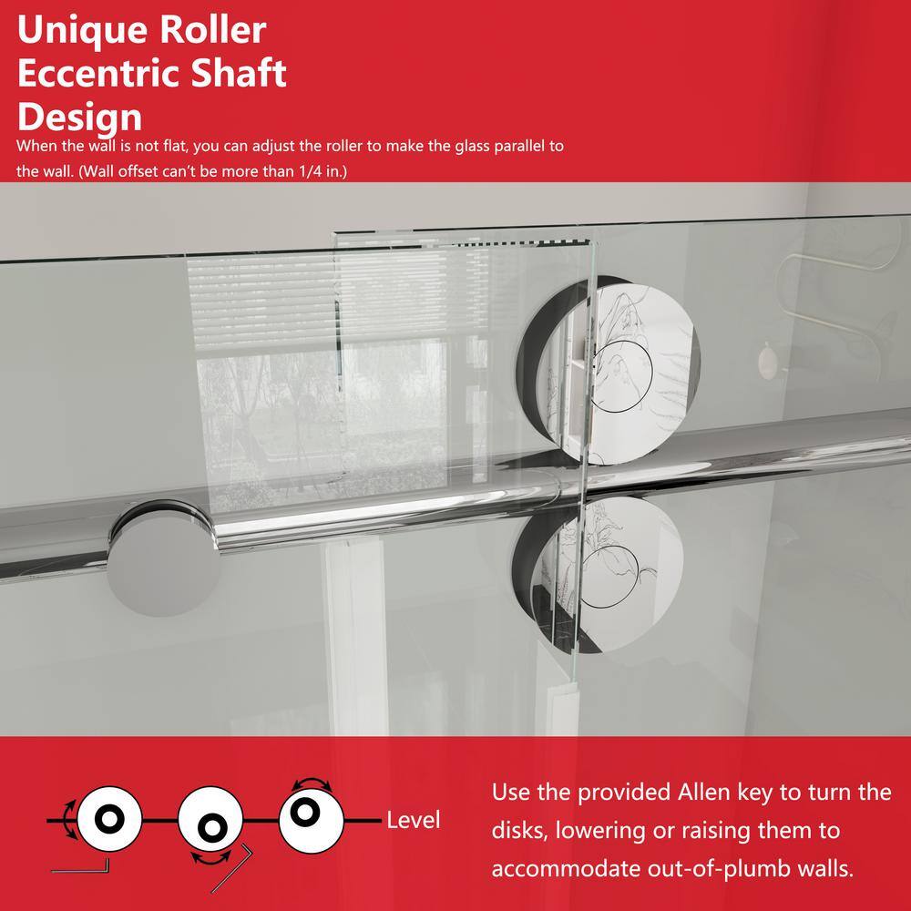 YINVANI 60 in. W x 79 in. H Single Sliding Frameless Shower Door in Chrome with Easy-Clean 3/8 in. Glass
