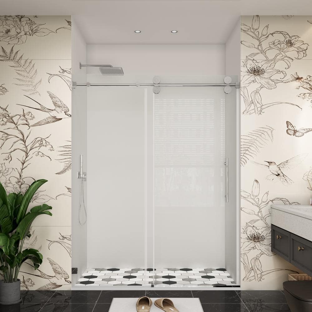 YINVANI 60 in. W x 79 in. H Single Sliding Frameless Shower Door in Chrome with Easy-Clean 3/8 in. Glass