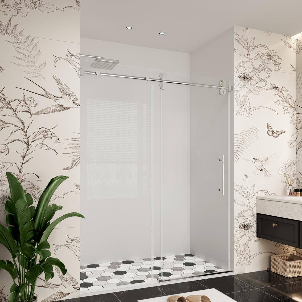 YINVANI 60 in. W x 79 in. H Single Sliding Frameless Shower Door in Chrome with Easy-Clean 3/8 in. Glass