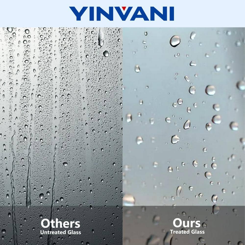 YINVANI 60 in. W x 76 in. H Single Sliding Frameless Shower Door in Matte Black with Easy-Clean 3/8 in. Black Grids Glass
