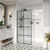YINVANI 30 in. W x 76 in. Fixed Single Panel Frameless Shower Door Shower Screen in Matte Black Grid with Easy-Clean 10mm Glass
