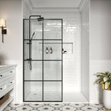 YINVANI 30 in. W x 76 in. Fixed Single Panel Frameless Shower Door Shower Screen in Matte Black Grid with Easy-Clean 10mm Glass