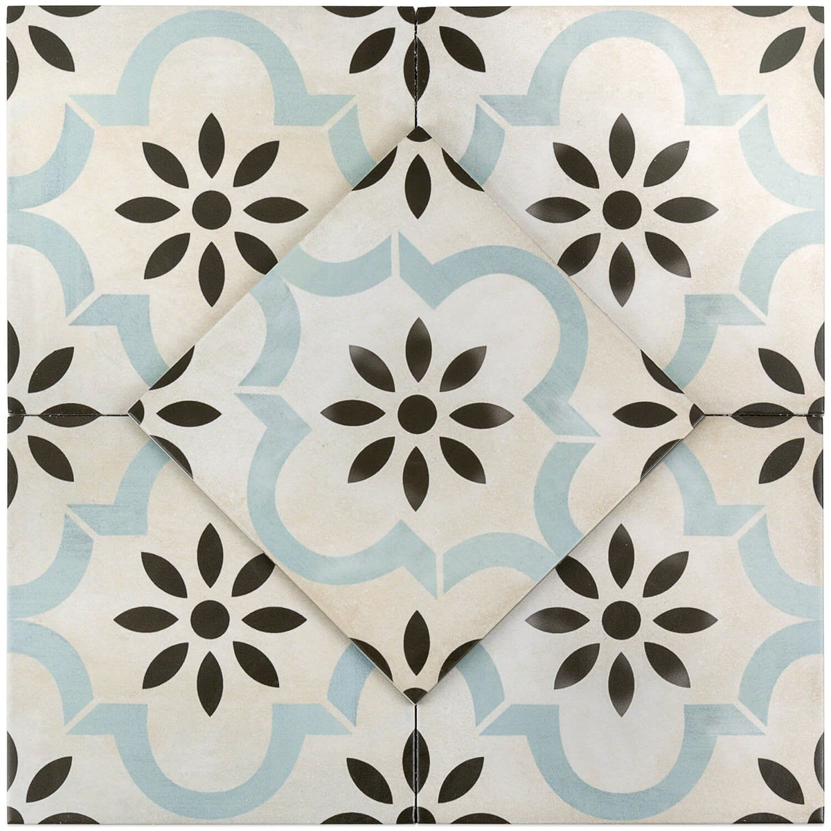 Bond Tile Prado Beige & Green Encaustic Look 9x9 Glazed Porcelain Tile