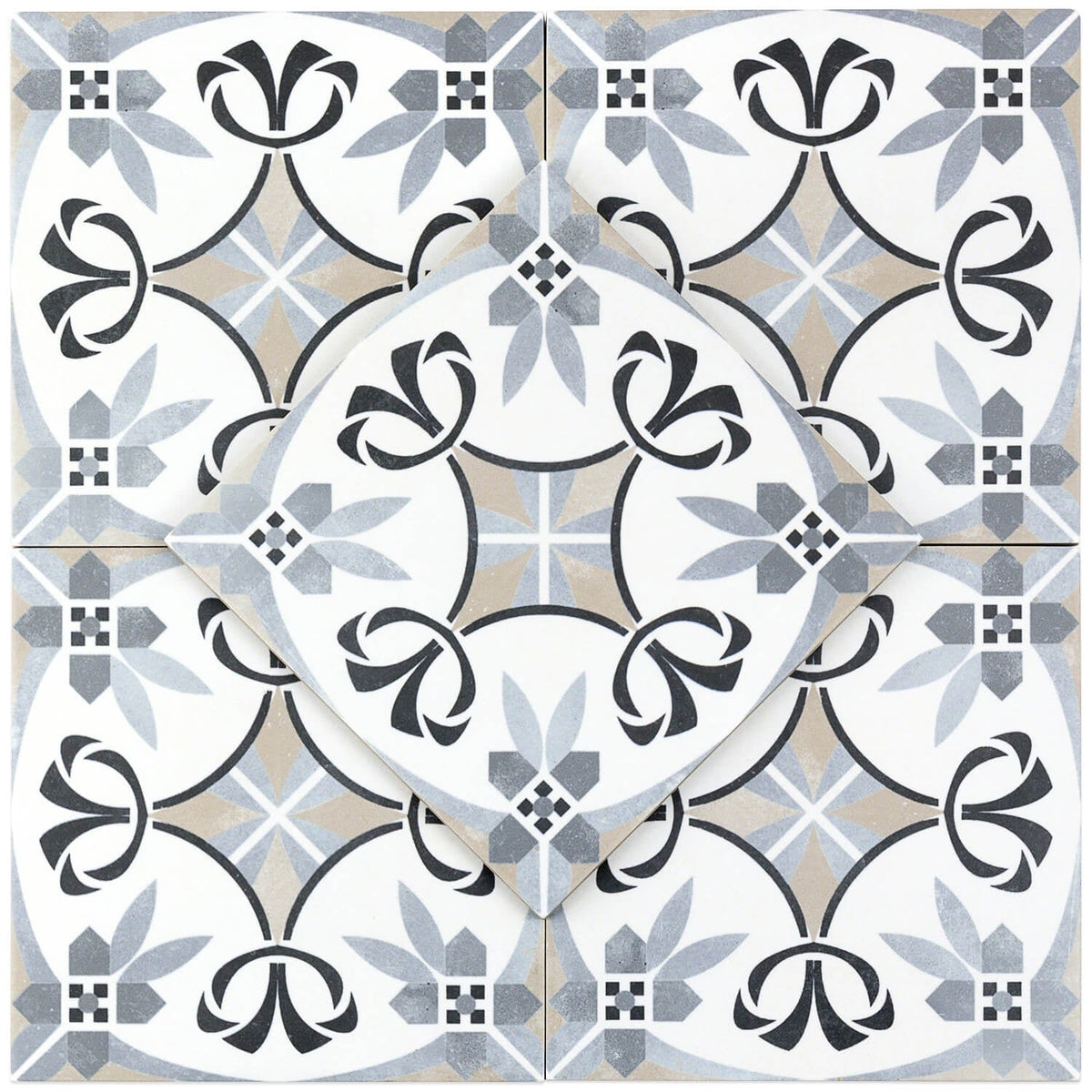 Bella Royale Gray 9x9 Matte Porcelain Tile - Encaustic Look