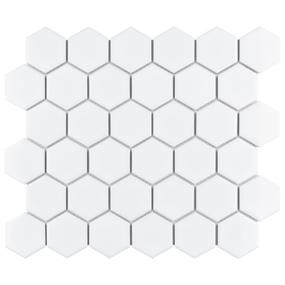 Merola Tile Metro Hex 2" Glossy White Porcelain Mosaic, 11-1/8 in. x 12-5/8 in. Sheet (9.64 sq. ft. per Case)
