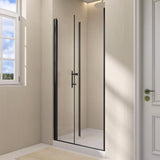 Zeafive 36 to 37-1/2 in. W x 72 in. H Frameless Shower Door Bifold Swing Pivot Small Shower Door in Black with Clear Glass