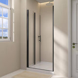 Zeafive 36 to 37-1/2 in. W x 72 in. H Frameless Shower Door Bifold Swing Pivot Small Shower Door in Black with Clear Glass