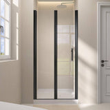 Zeafive 36 to 37-1/2 in. W x 72 in. H Frameless Shower Door Bifold Swing Pivot Small Shower Door in Black with Clear Glass