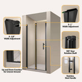 Zeafive 36 to 37-1/2 in. W x 72 in. H Frameless Shower Door Bifold Swing Pivot Small Shower Door in Black with Clear Glass