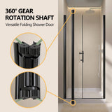Zeafive 36 to 37-1/2 in. W x 72 in. H Frameless Shower Door Bifold Swing Pivot Small Shower Door in Black with Clear Glass