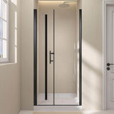 Zeafive 36 to 37-1/2 in. W x 72 in. H Frameless Shower Door Bifold Swing Pivot Small Shower Door in Black with Clear Glass