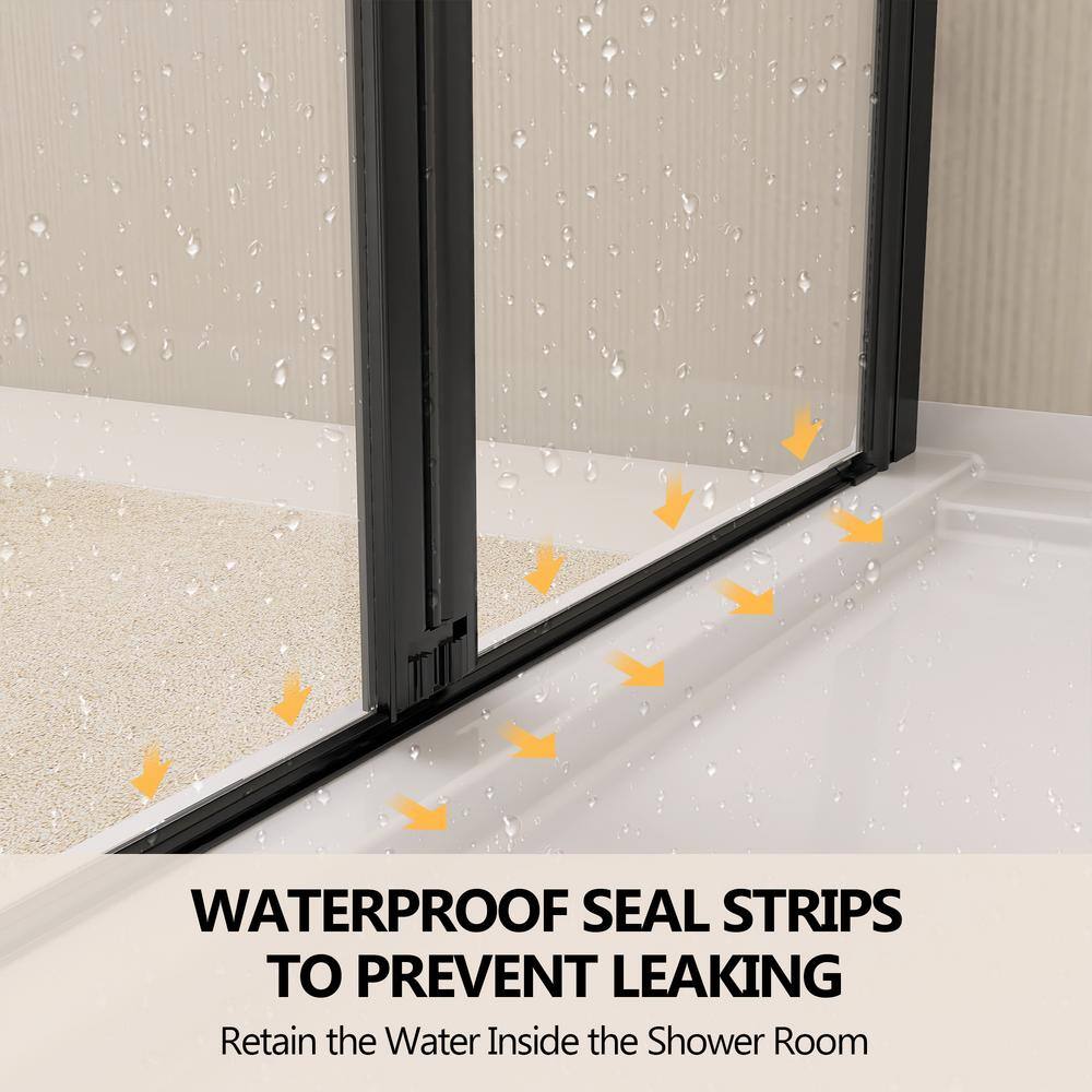Zeafive 36 to 37-1/2 in. W x 72 in. H Frameless Shower Door Bifold Swing Pivot Small Shower Door in Black with Clear Glass