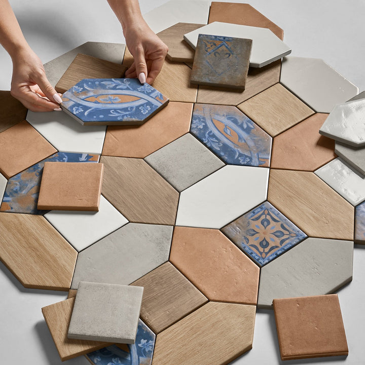 Morocco Medina Multicolor 4x8 Picket and Terracotta 4x4 Square Matte Porcelain Tile