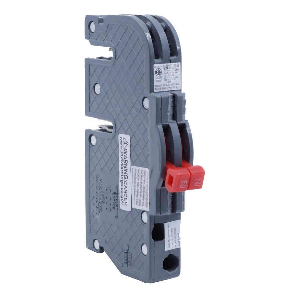 Zinsco New UBIZ Thin 20 Amp/20 Amp 3/4 in. 1-Pole Zinsco Twin Replacement Circuit Breaker