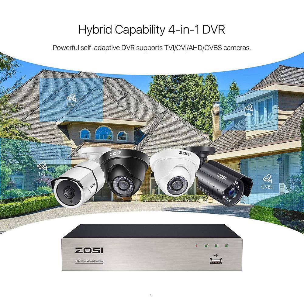 ZOSI 8-Channel 1080p Surveillance DVR Recorder Security 2TB Hard Drive for HD-TVI, CVI, CVBS, AHD 720p/1080p/5MP CCTV Camera