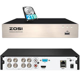 ZOSI 8-Channel 1080p Surveillance DVR Recorder Security 2TB Hard Drive for HD-TVI, CVI, CVBS, AHD 720p/1080p/5MP CCTV Camera