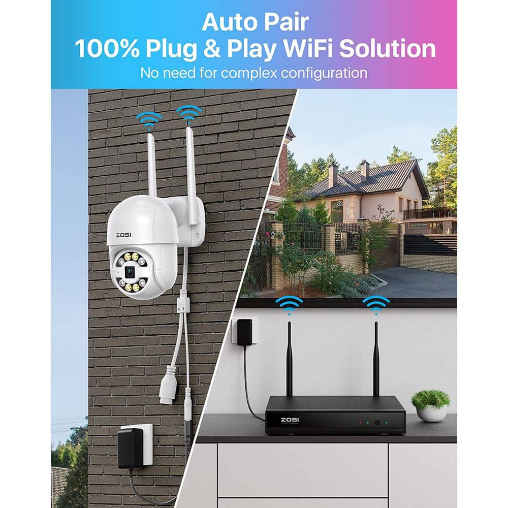 ZOSI 8 Channel 3MP 1TB Wi-Fi NVR Security Camera System with 4 Wireless Outdoor Cameras, 355-Degree Pan/Tilt, Human Detection