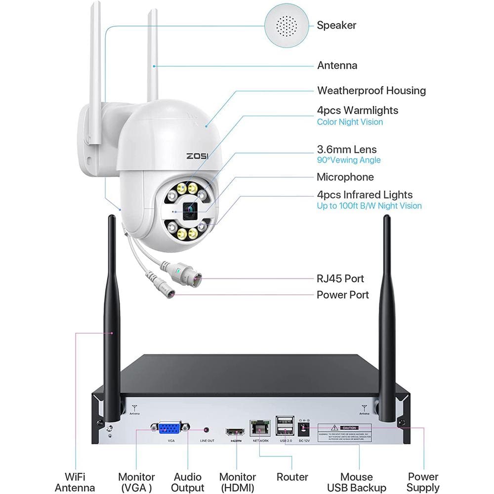 ZOSI 8 Channel 3MP 1TB Wi-Fi NVR Security Camera System with 4 Wireless Outdoor Cameras, 355-Degree Pan/Tilt, Human Detection