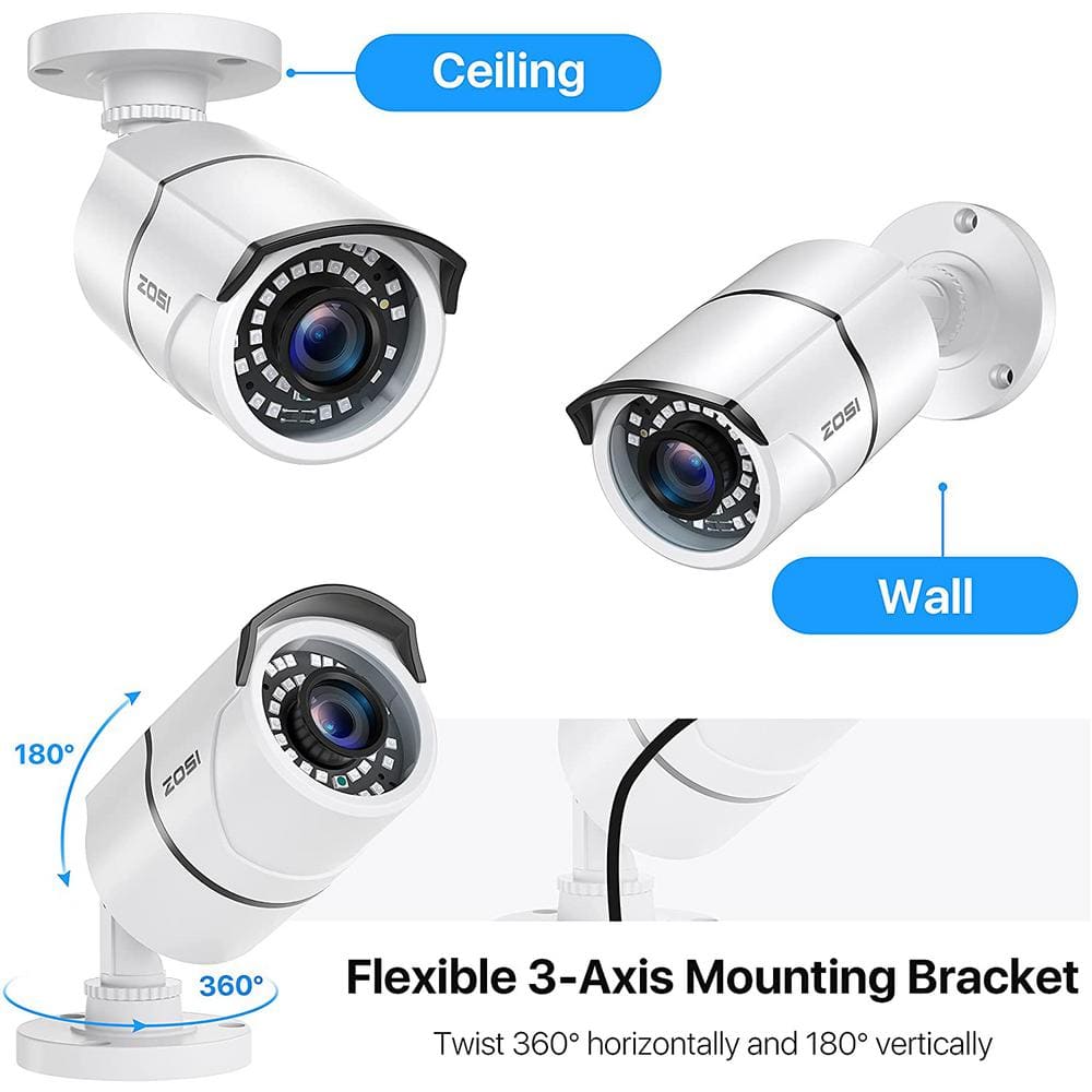 ZOSI H.265+ 8-Channel 5MP-Lite 2TB Hard Drive DVR Security Camera System with 8X 1080p Wired Bullet Cameras