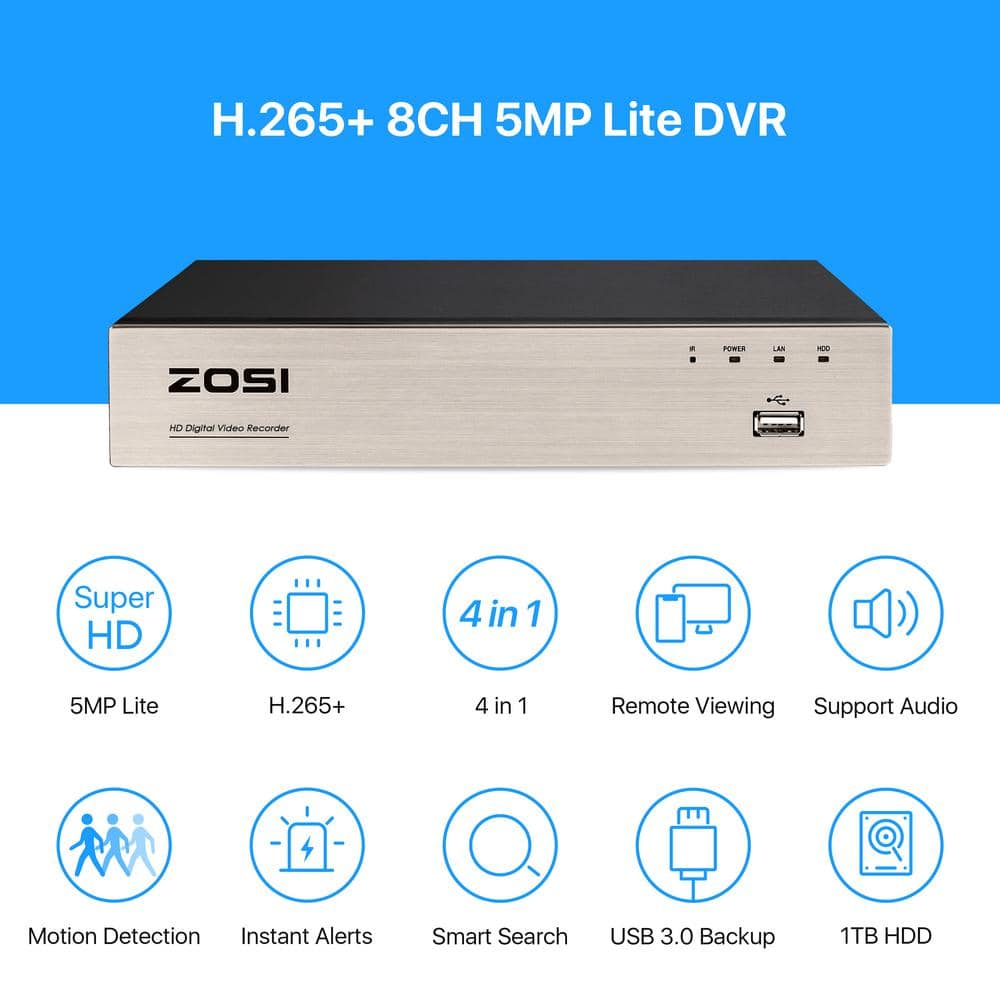 ZOSI 8-Channel 1080p 1TB DVR Security System with 4 Wired Outdoor Cameras