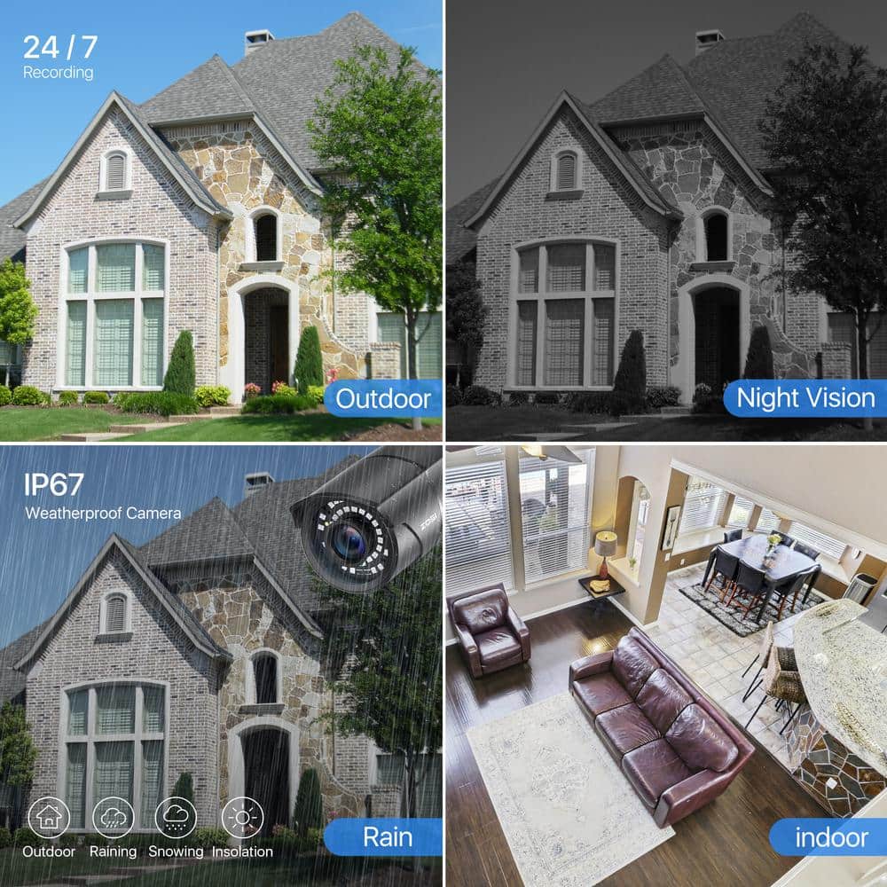 ZOSI 8-Channel 1080p 1TB DVR Security System with 4 Wired Outdoor Cameras