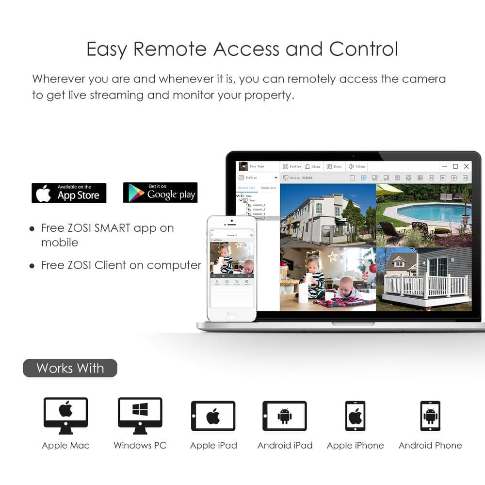 ZOSI 8-Channel 3MP 2K 1TB Hard Drive NVR Security Camera System with 4 Wireless Bullet Cameras