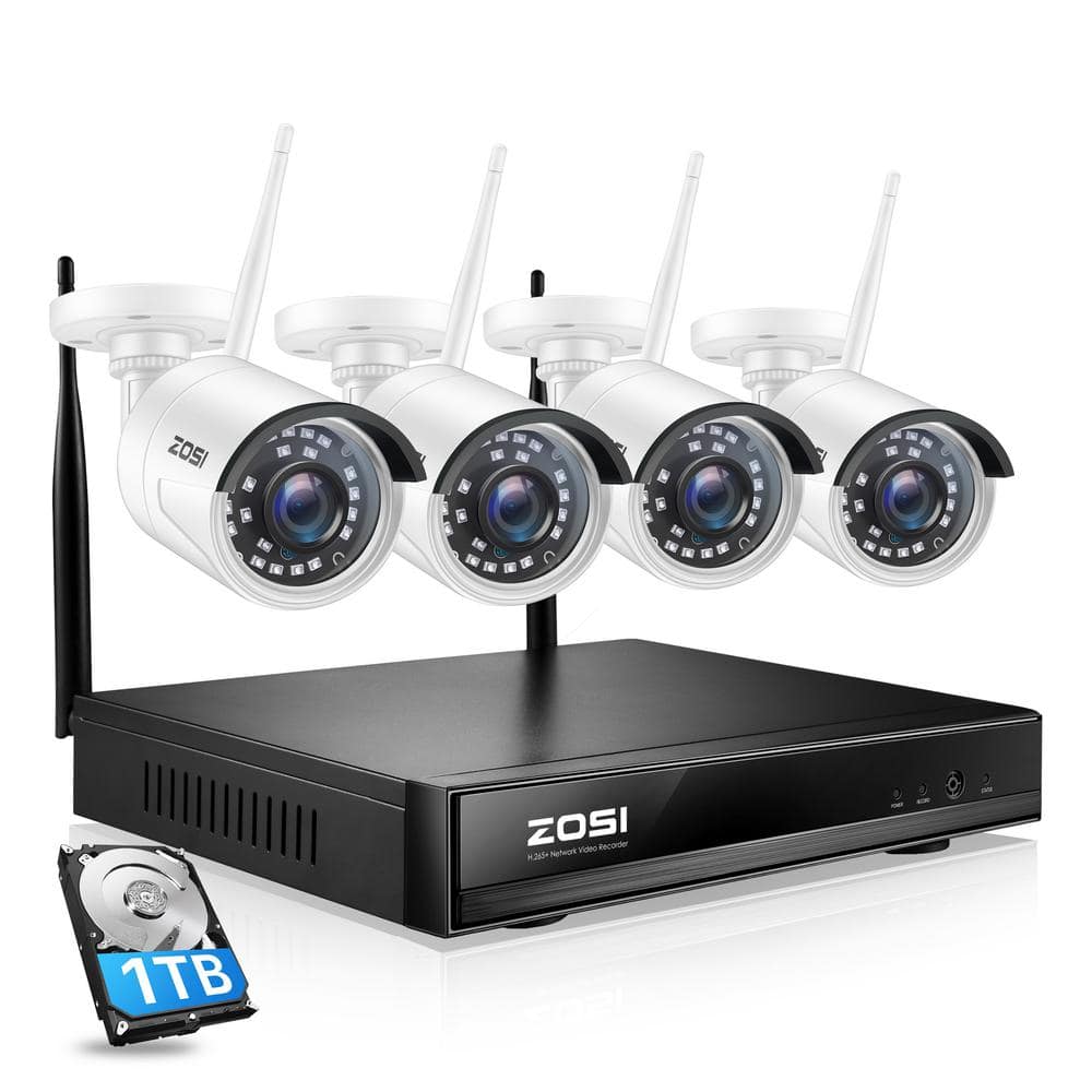 ZOSI 8-Channel 3MP 2K 1TB Hard Drive NVR Security Camera System with 4 Wireless Bullet Cameras