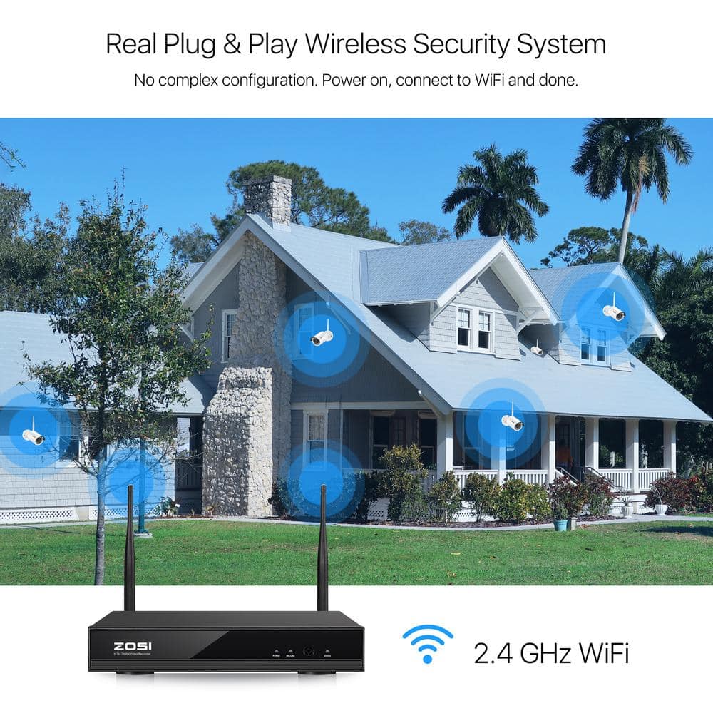 ZOSI 8-Channel 3MP 2K 1TB Hard Drive NVR Security Camera System with 4 Wireless Bullet Cameras